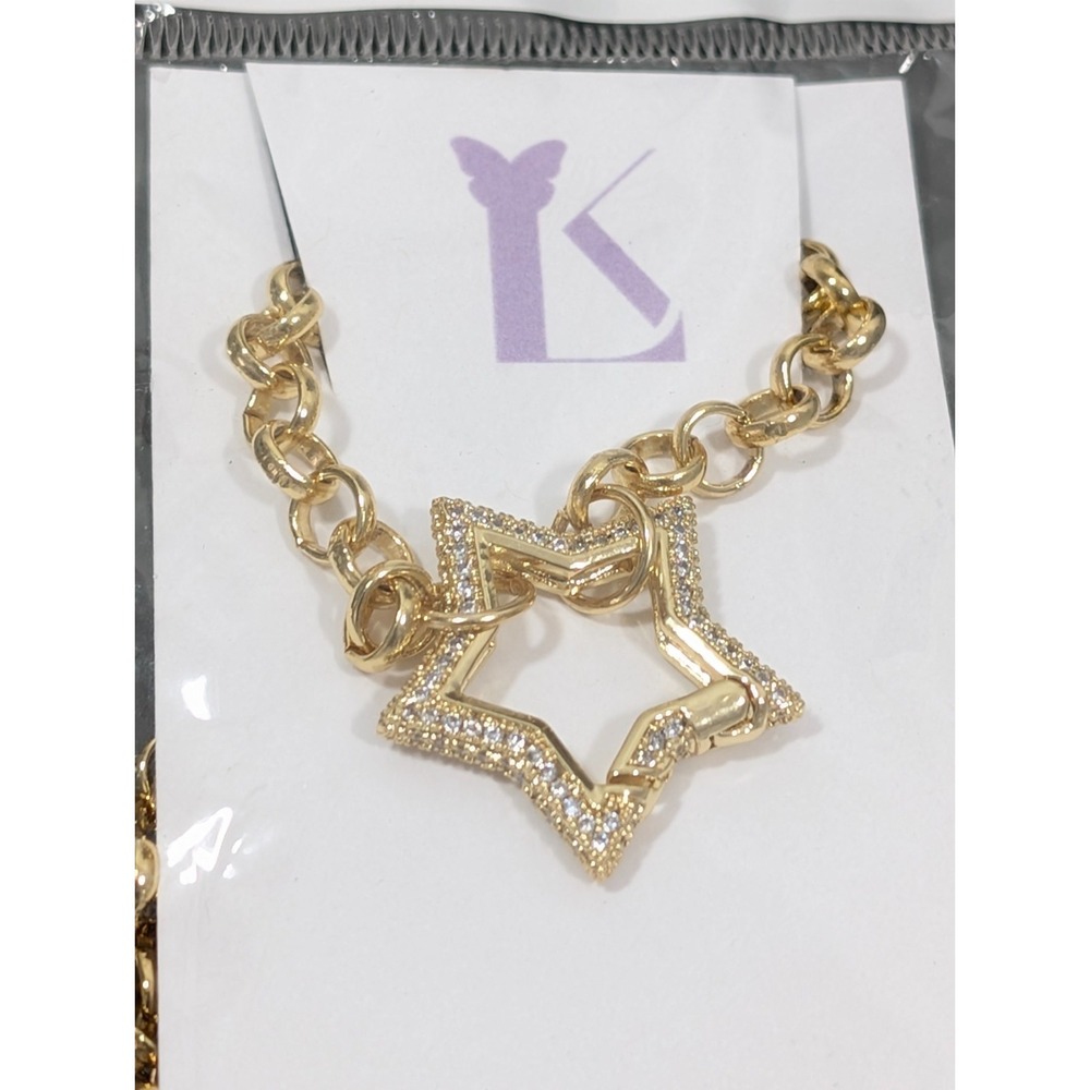 NEW Lauren Kenzie Gold Tone Star Pave Crystal Pendant‎ Necklace 18-20 in